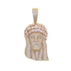 Iced Out Rose Flower Jesus Head Pendant Necklace Two Tone Color CZ Zircon Faith Charm Men Women Hip Hop Fashion Rock