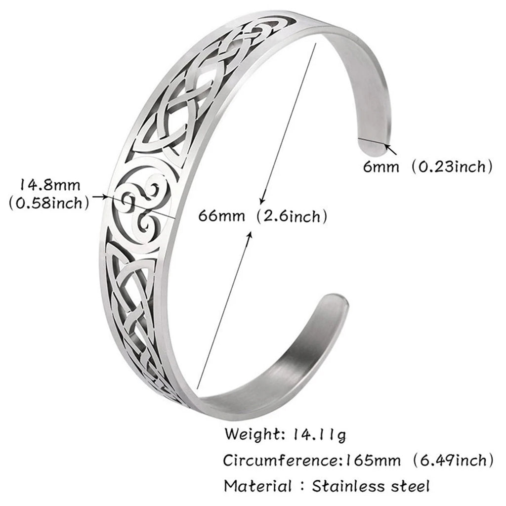 VASSAGO Viking Celtic Knot Cuff Bracelet Men's Nordic Triskele Symbol Irish Stainless Steel Bangle Vintage Amulet