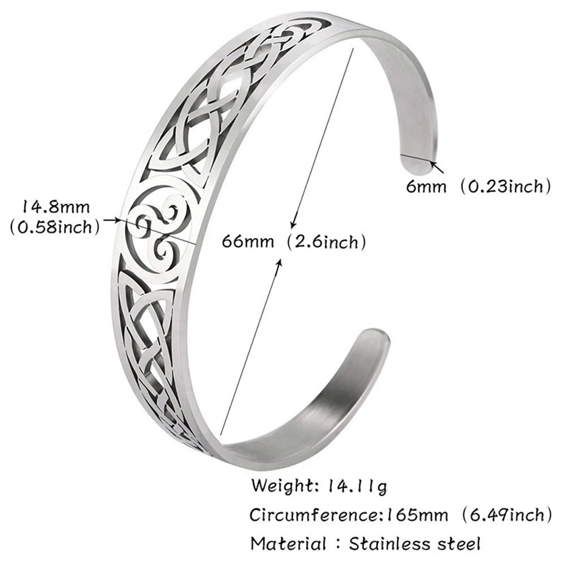 VASSAGO Viking Celtic Knot Cuff Bracelet Men's Nordic Triskele Symbol Irish Stainless Steel Bangle Vintage Amulet