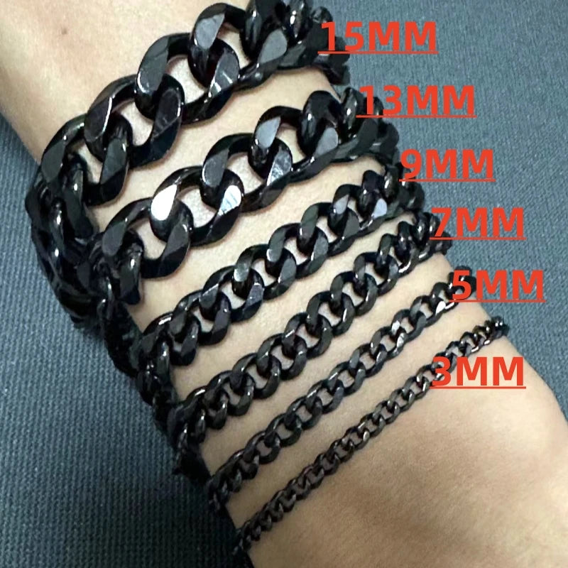 Cuban Black Bracelet 3mm-15mm Thick Size