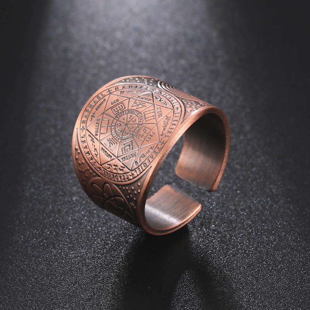 HIPEE Retro Punk Style Cross Celtic Knot Opening Ring for Men Seven Pointed Star Magic Formation Open Rings Couple Jewelry Gift