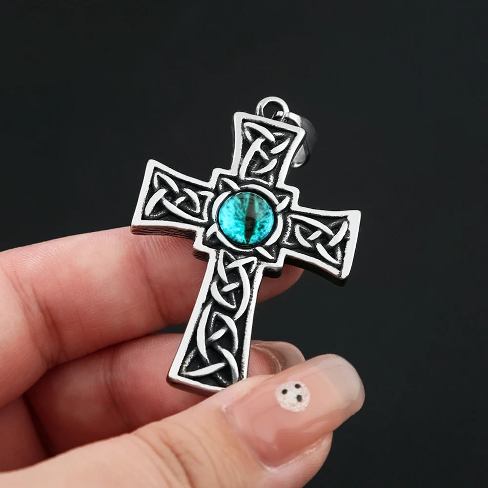 Cross Viking Steel Pendant Blue Eye Stone 316L