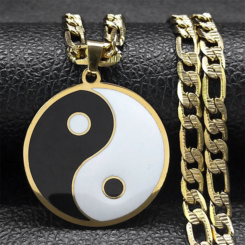 Yin Yang Pendant Necklace for Men Stainless Steel Gold Color Chinese Taoism Ba Gua Taichi Sign Necklaces Jewelry Gifts