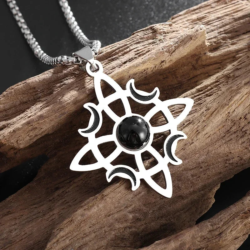 Witch Knot Necklace Celtic Knot Pendant Stainless Steel Amulet Triskelion Ankh Cross Pentagon Jewelry Birthday Gift for Women