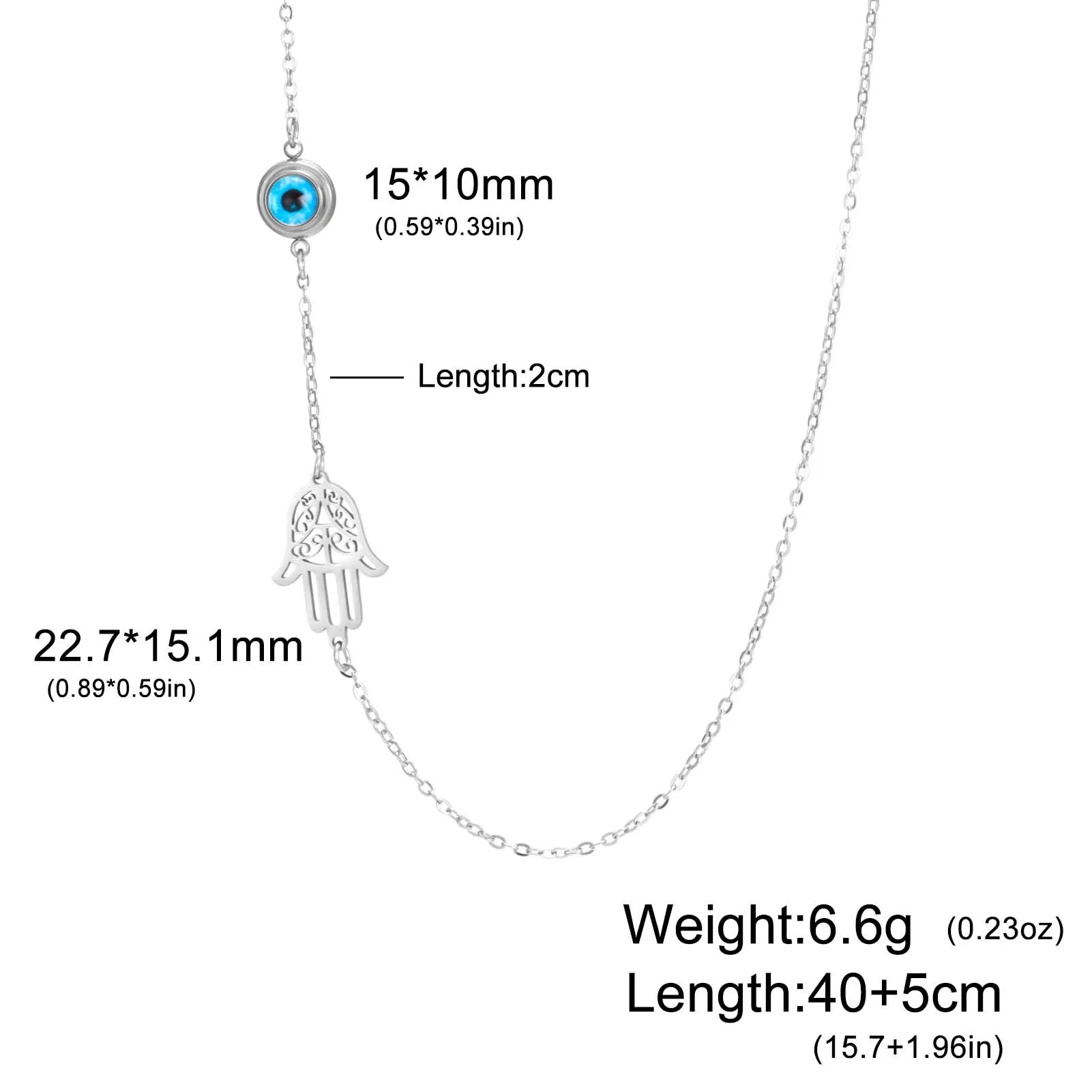 My Shape Turkish Hamsa Evil Eye Necklaces Stainless Steel Hollow Fatima Hand Chain Choker Fashion Lucky Jewelry
