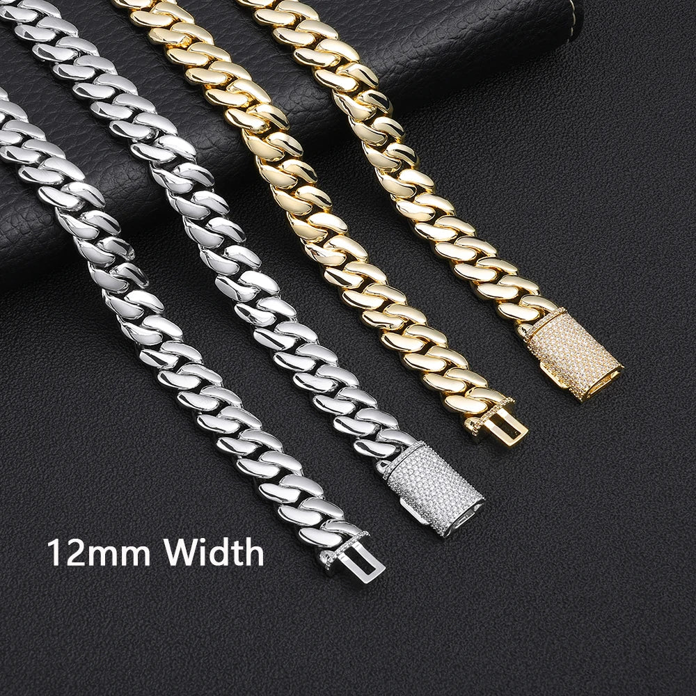 NY Hip Hop Bling Miami Cuban Link Necklace Bracelet For Men 8/12/15/20MM Brass Zircon Fashion Jewelry Party Gift