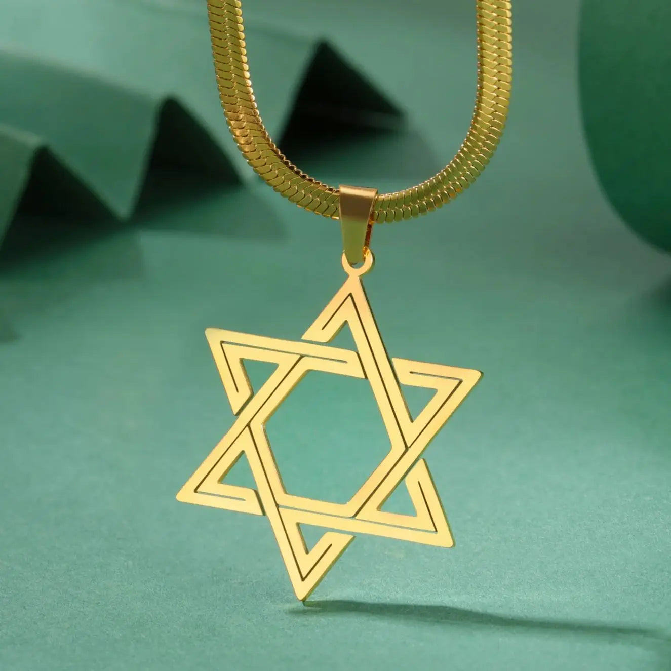 Star of David Snake Chain Necklace — Stainless Steel
