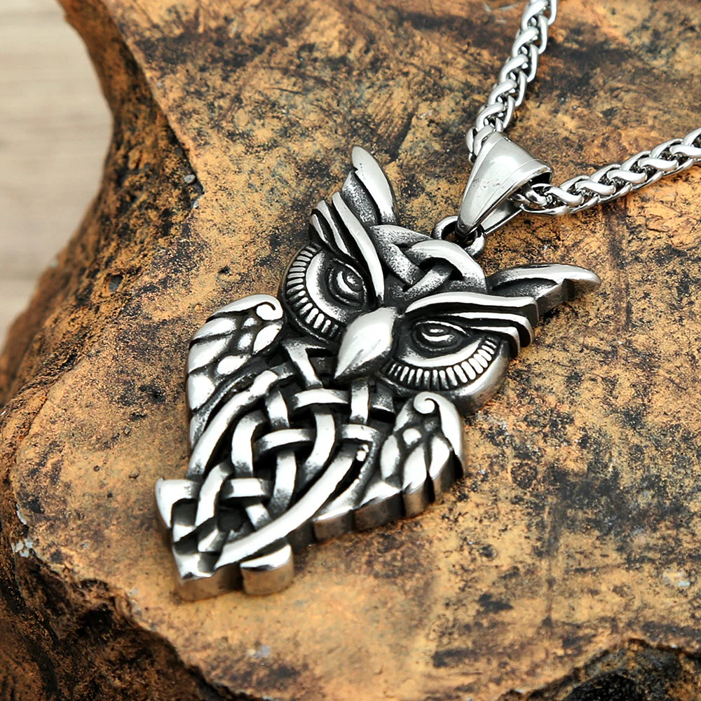 Viking Owl Stainless Steel Pendant Necklace