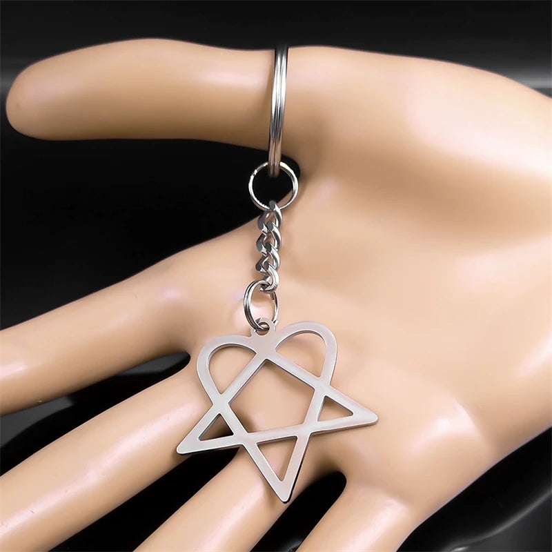 Star Heartagram Silver Key Chain — Stainless Steel