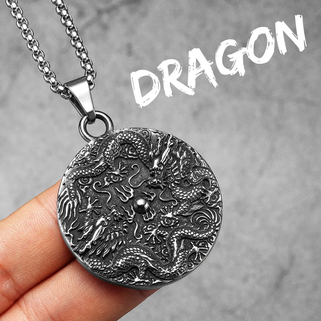 Chinese Dragon Pendant Necklace — Stainless Steel