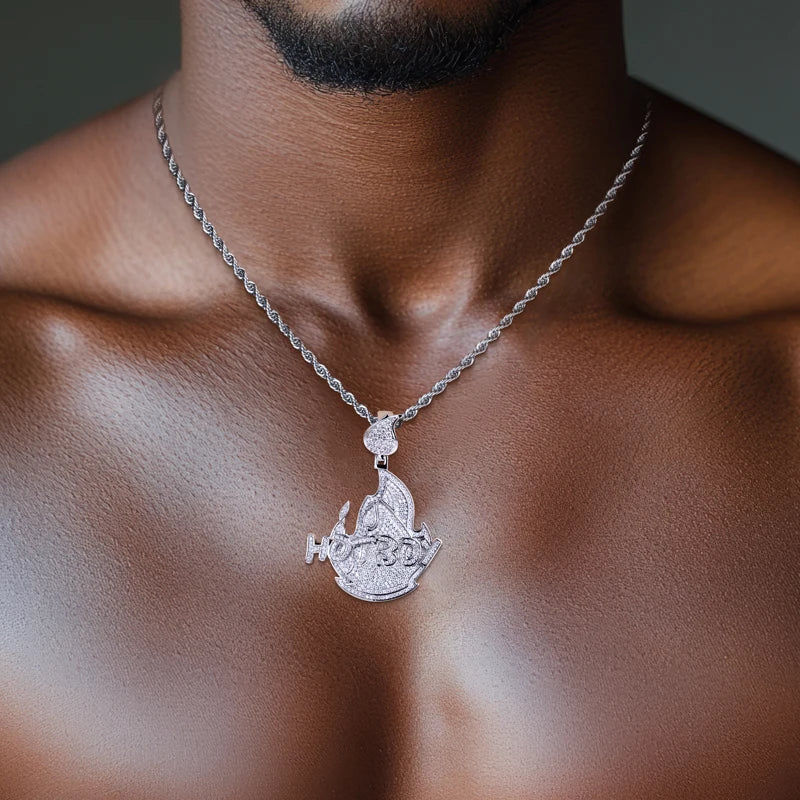 Iced Out Flame Pendant — 14K Gold