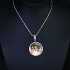 HHIOK Customized Necklaces Circle Chain Picture Personalized Diamond Memory Pendant with Photo Wing Design Gift for Men