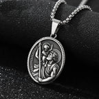 Religious St. Christopher Protect Us Necklace For Men Stainless Steel Geometric Oval Pendant Collares Jewelry