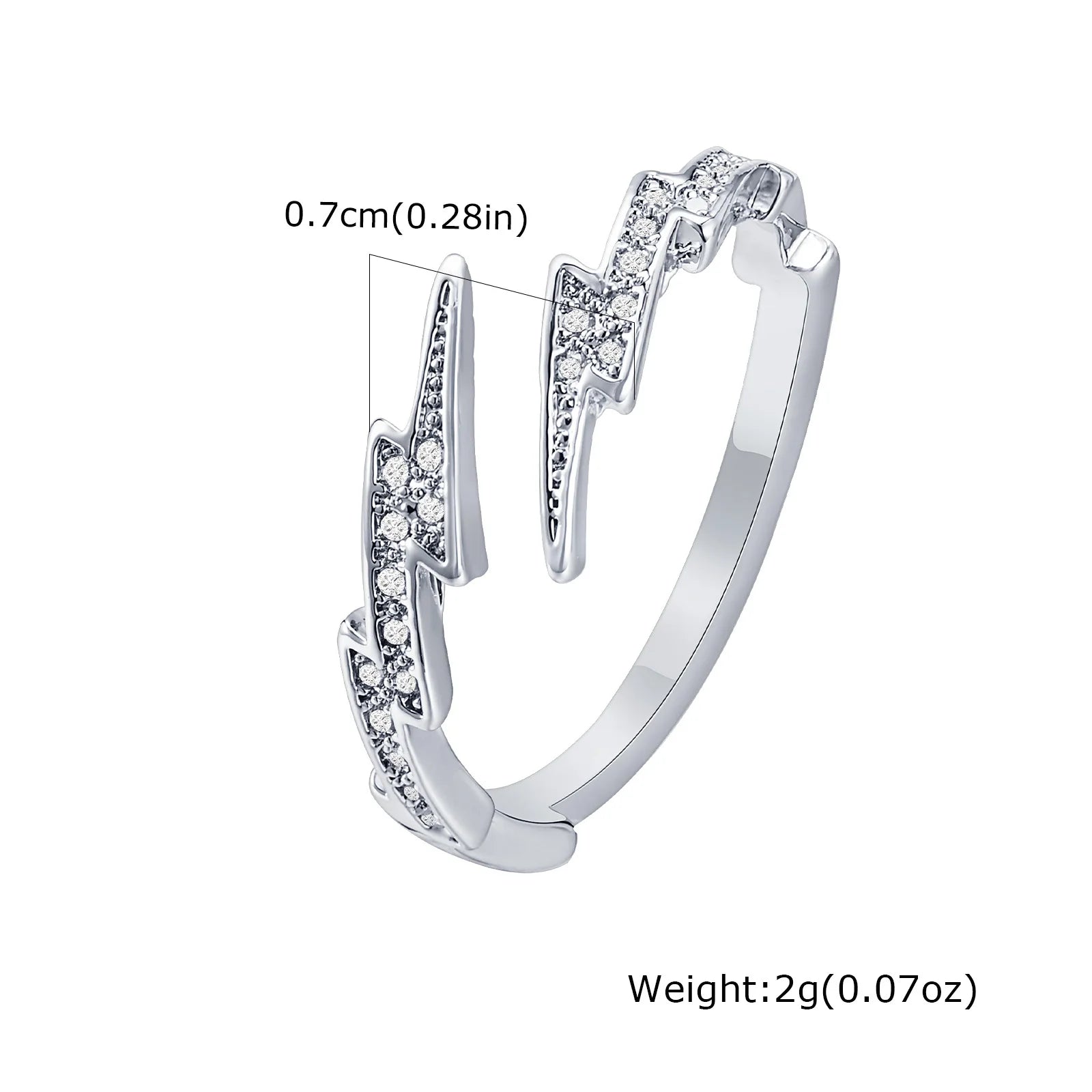 Iced Out Zircon Lightning Open Ring — Stainless Steel