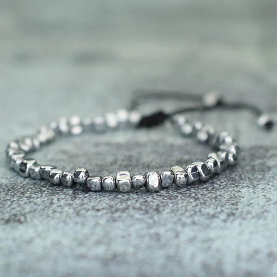 Natural Irregular Hematite Stone Men Healing Bracelet 2 Colors Braided String Braclet Adjustable Boyfriend Gift Pulsera