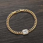 Iced Out Cuban Bracelet Stainless Steel Square Stone