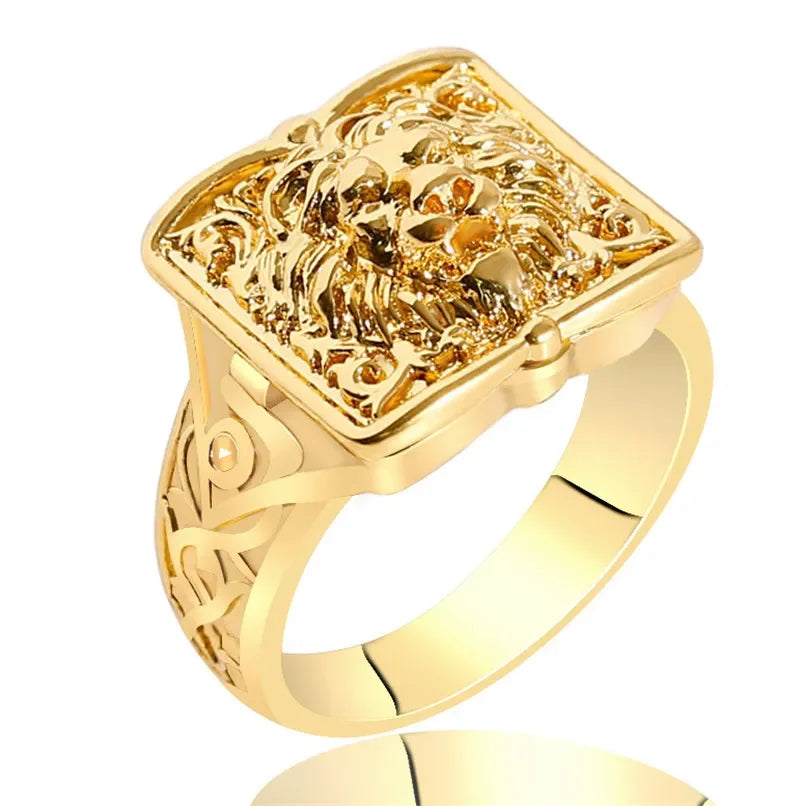 Dragon, Lion & Skull Flip-Top Signet Ring — Two-Tone
