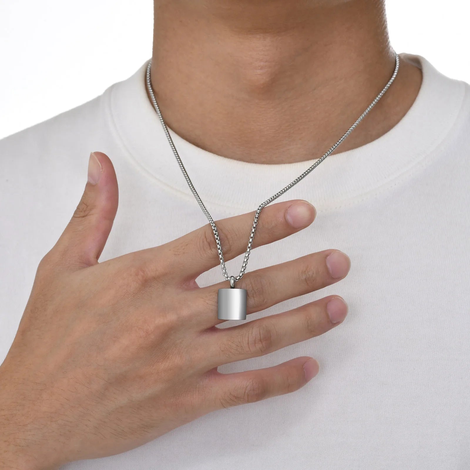 Box Chain Urn Pendant Necklace — Stainless Steel