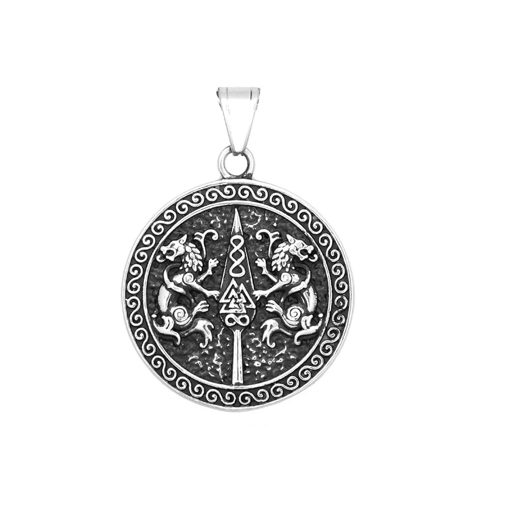 Nordic Double Wolf Pendant Necklace — Stainless Steel