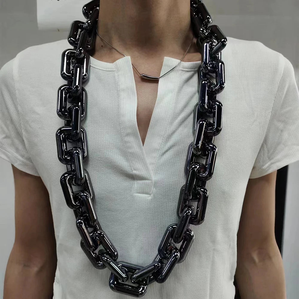 New Punk Big Acrylic Rectangle Chain Hip Hop Exaggeration Necklace Plastic Men Women Festival Carnival Performance