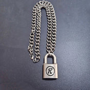 Key Lock Letter R Pendant Necklace — Stainless
