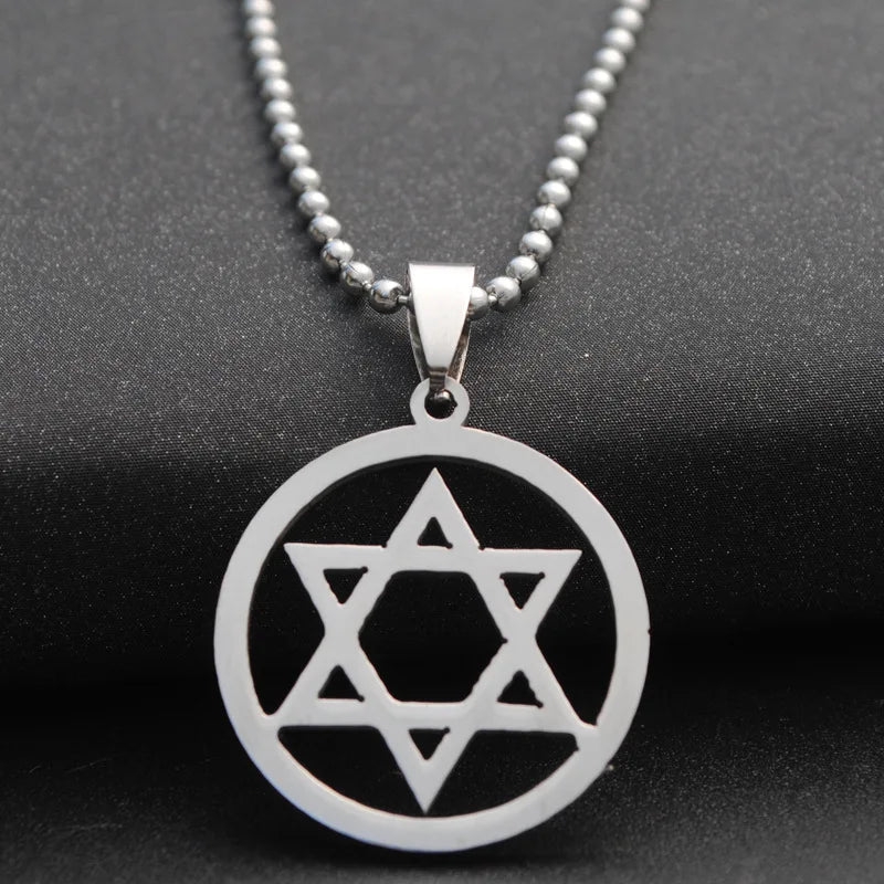 Star of David Beaded Chain Necklace — Stainless Steel