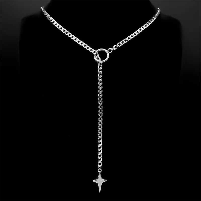 Heart O-Ring Long Chain Necklace — Stainless Steel
