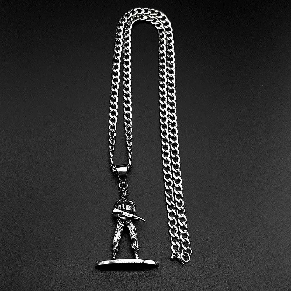 Army Soldier Rifle Pendant Necklace — Stainless Steel