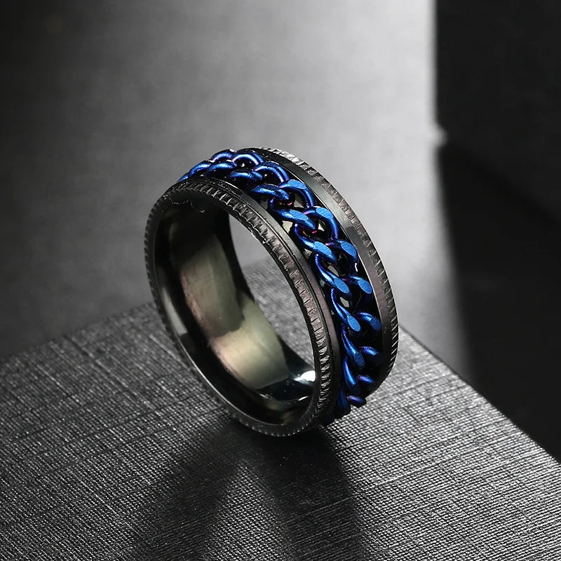 Anxiety Fidget Rings For Men Spining Titanium Stainless Steel Colorfully Spinner Rotatable Chain Jewelry Rotating Rings