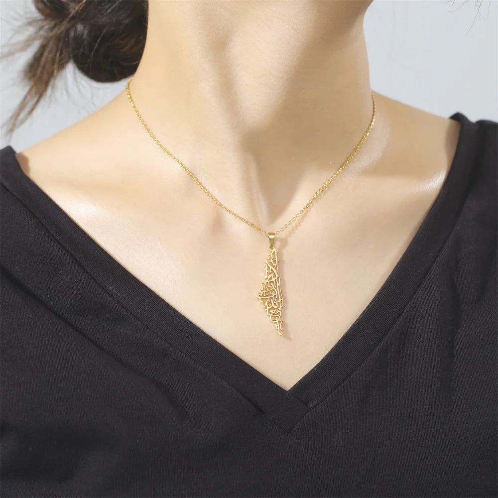 My Shape Palestine Map Pendant Necklaces for Women Men Stainless Steel Hollow Map Necklace Choker Chain Male Jewelry Wholesale