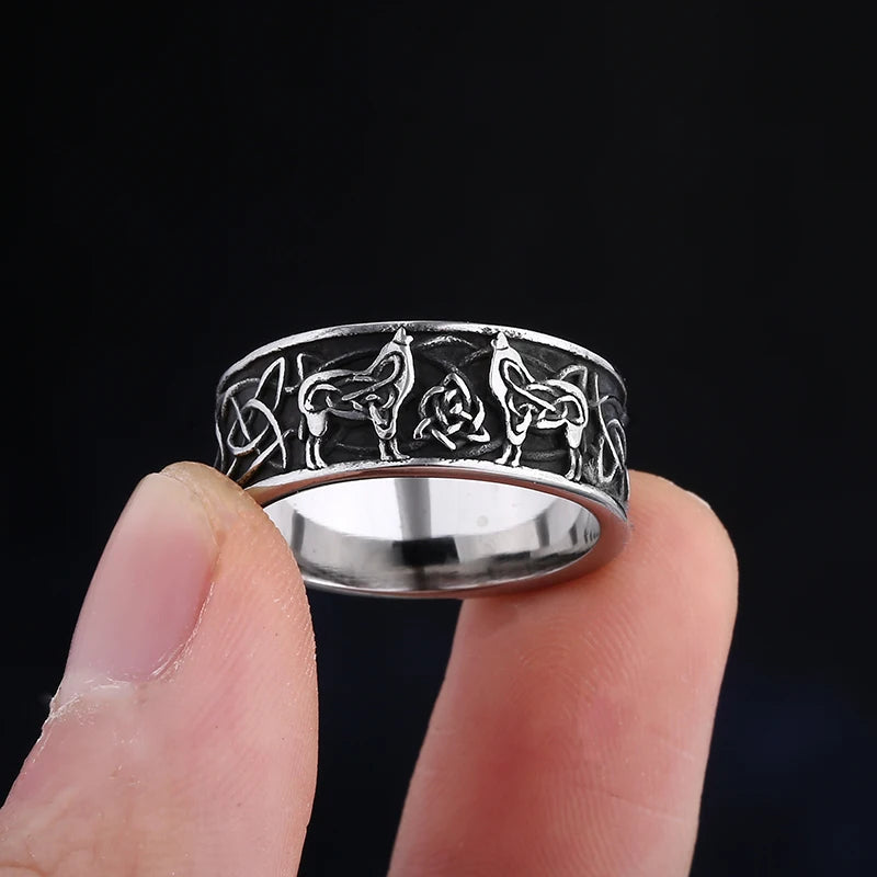 Fashion Vintage 2023 New Men's 316L Stainlesssteel Rings Good Odin Celtic Knot And Wolf Ring Amulet Animal Jewelry
