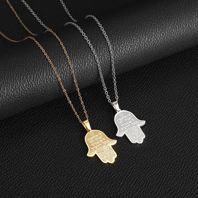 Hamsa Hands of Fatima Hebrew Pendant Stainless Steel Jerusalem Star of David Necklace Women's Jewish Jewelry