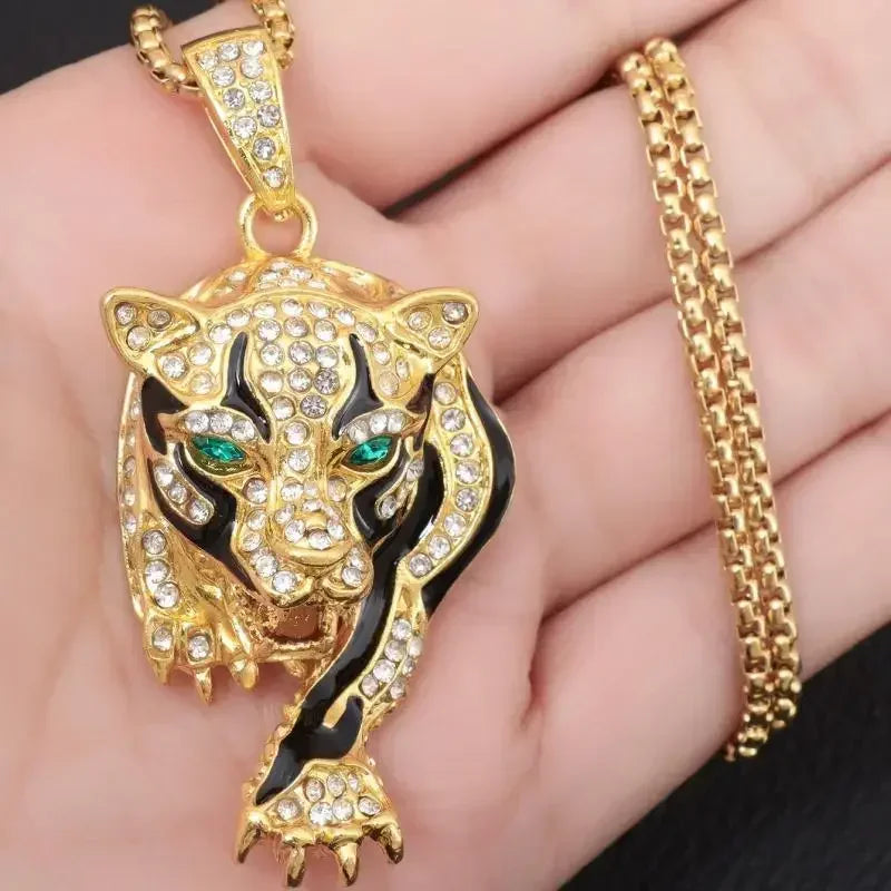 Domineering Tiger Head Pendant Men\\\'s Fashion Animal Tiger Necklace Punk Hip-Hop Trend Casual Jewelry Boyfriend Gift