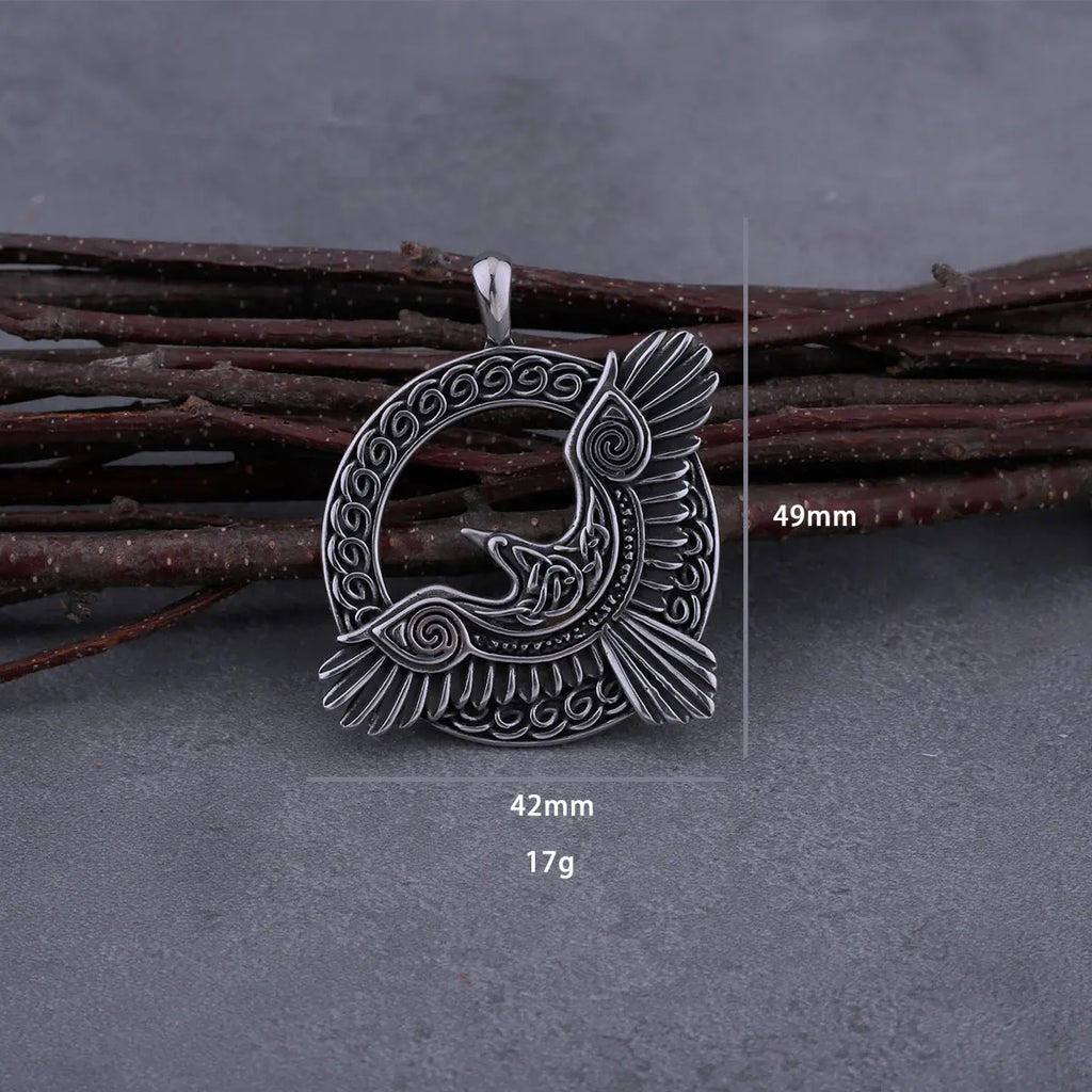 Stainless Steel Viking Odin Raven Necklace Men Vintage Huginn Muninn Celtic Knot Fashion Amulet Pendant Jewelry Gifts