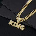 Men Hip Hop Bling KING Letter Pendant Necklace With Miami Cuban Link Chain Full Crystal  Necklaces Men Male Hiphop Charm Jewelry