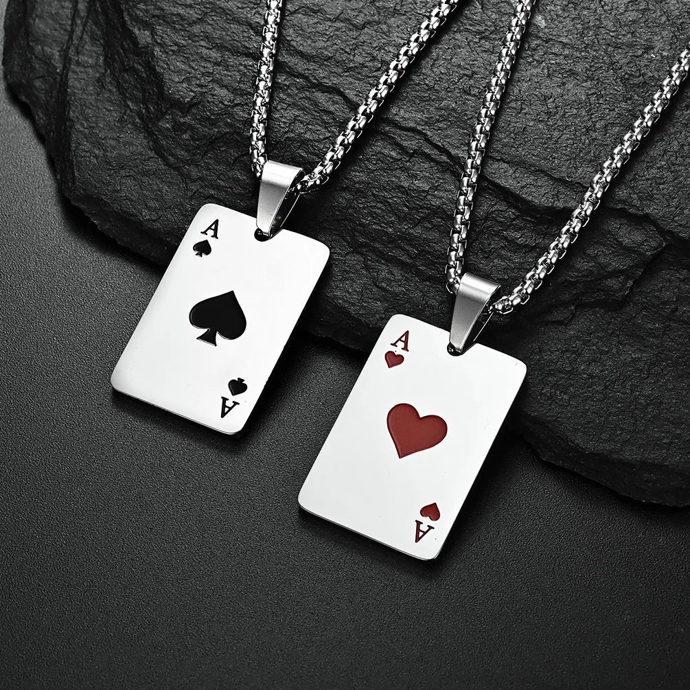 Poker Ace Steel Pendant 60CM Necklace