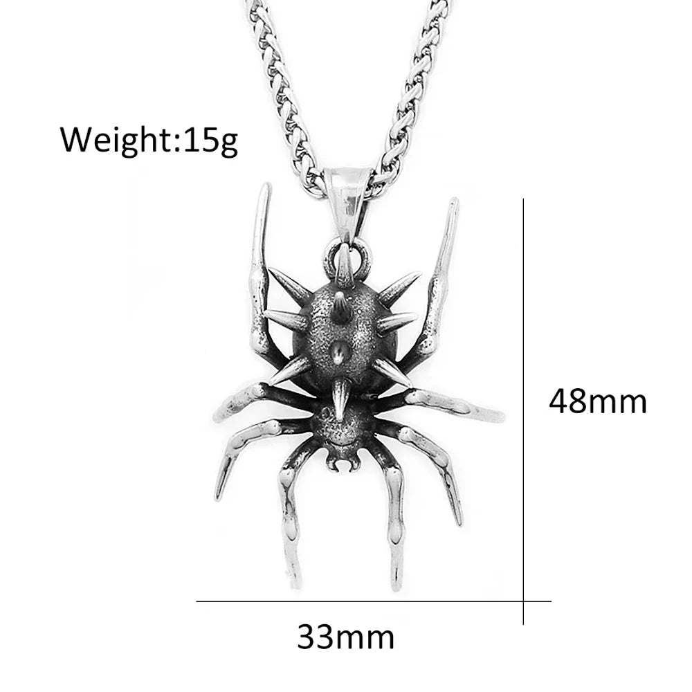 Vintage Gothic Spider Necklace For Men Stainless Steel Punk Animal Pendant Necklace Unique Fashion Jewelry Gifts