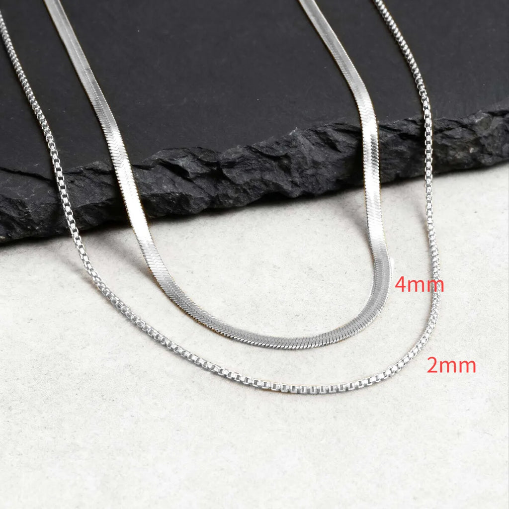 Two-Tone Snake Box Chain Necklace — Stainless Steel