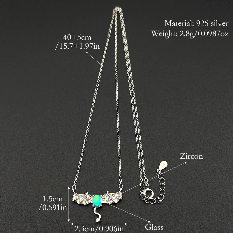 925 Silver Bat Zircon Pendant — Silver