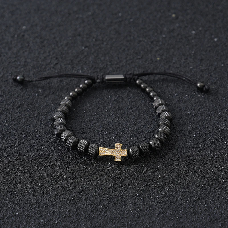 Cross Beaded Bracelet for Men and Women — Stainless Steel