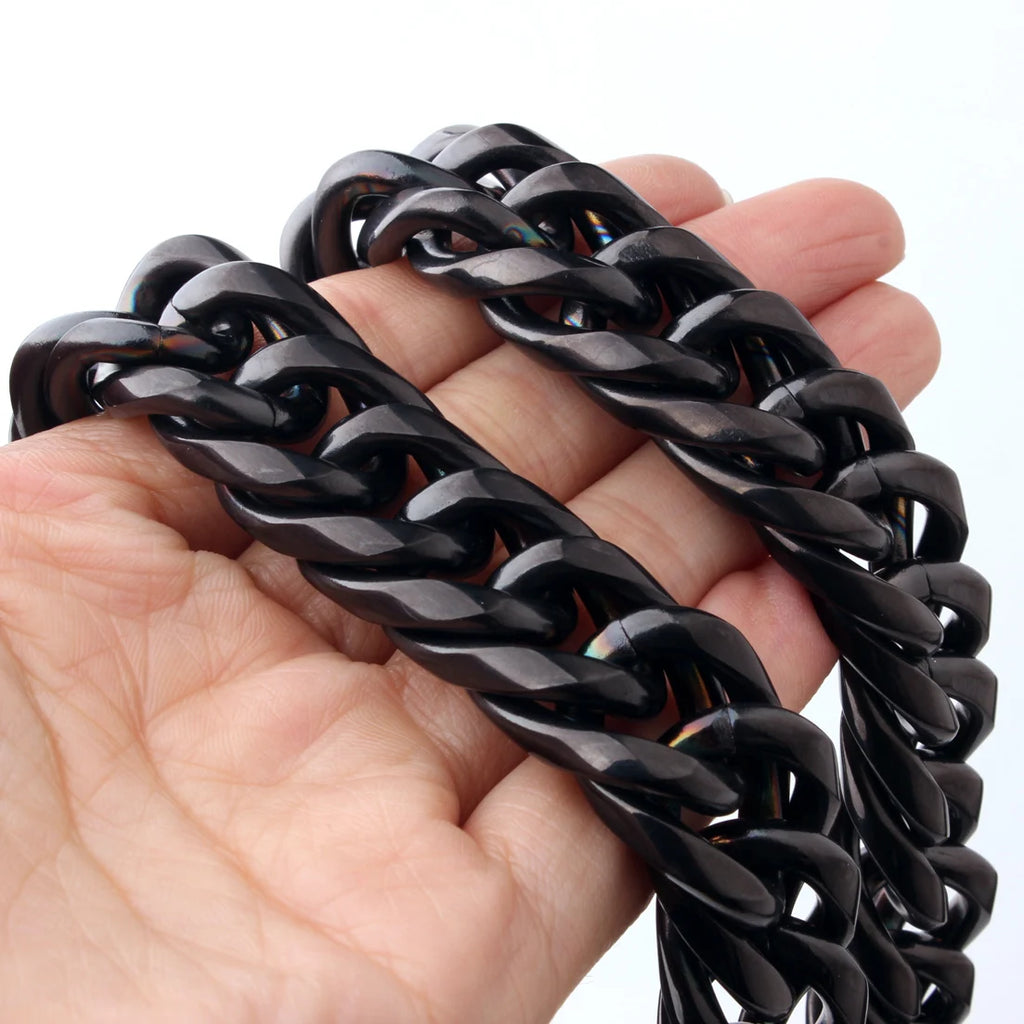 Black Cuban Chain Necklace 9-22mm — SS