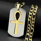 Egyptian Removable Ankh Cross Hollow Dog Tag Pendant Necklaces for Women Men Stainless Steel Egypt Two-Tone Chain Jewelry Gift