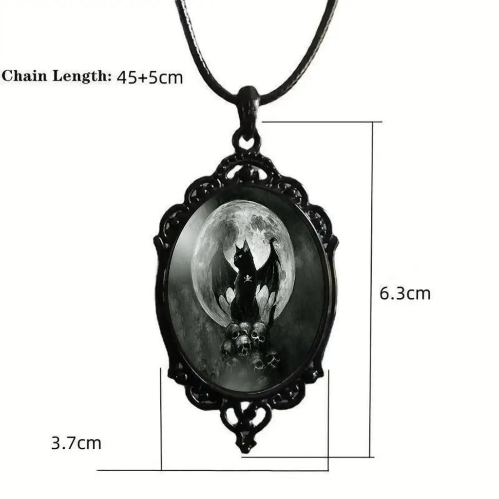 Gothic Crow Black Forest Charm Necklace Fashion Witch Jewelry Gift Pagan Cross Black Cat Skull Glass Pendant Necklace