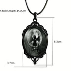 Gothic Crow Black Forest Charm Necklace Fashion Witch Jewelry Gift Pagan Cross Black Cat Skull Glass Pendant Necklace