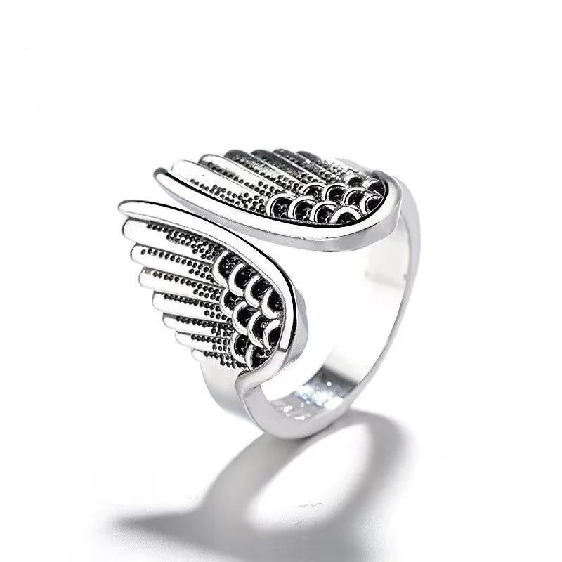 Retro Dark Angel Wings Ring For Women Men Punk Gothic Open Ring Designer Jewelry Unisex Accessories Gift For Lovers