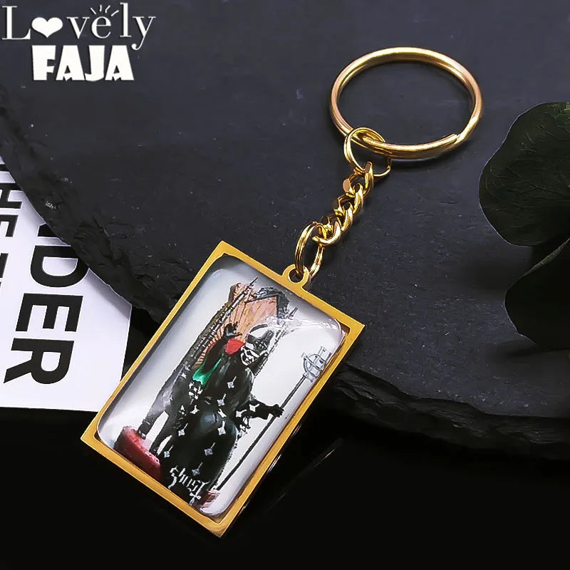 Ghost Band Pendant Keychain — Stainless Steel