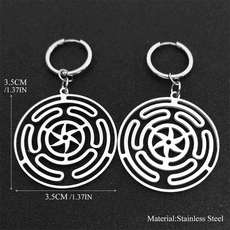 Steel Earrings Hekate Wheel Drop Strophalos Hecate