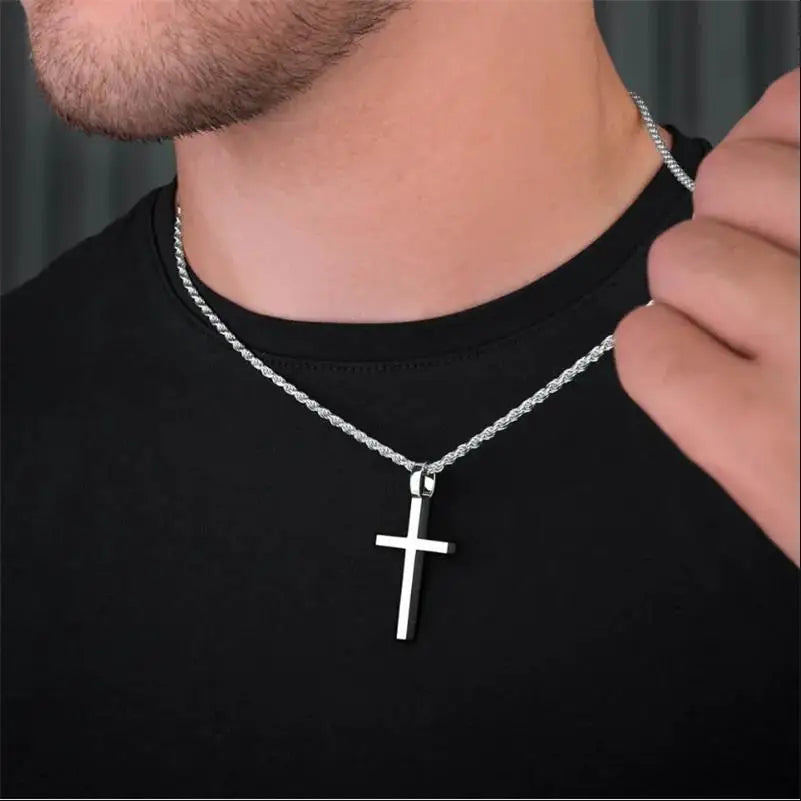 Twisted Cross Pendant Necklace — Silver