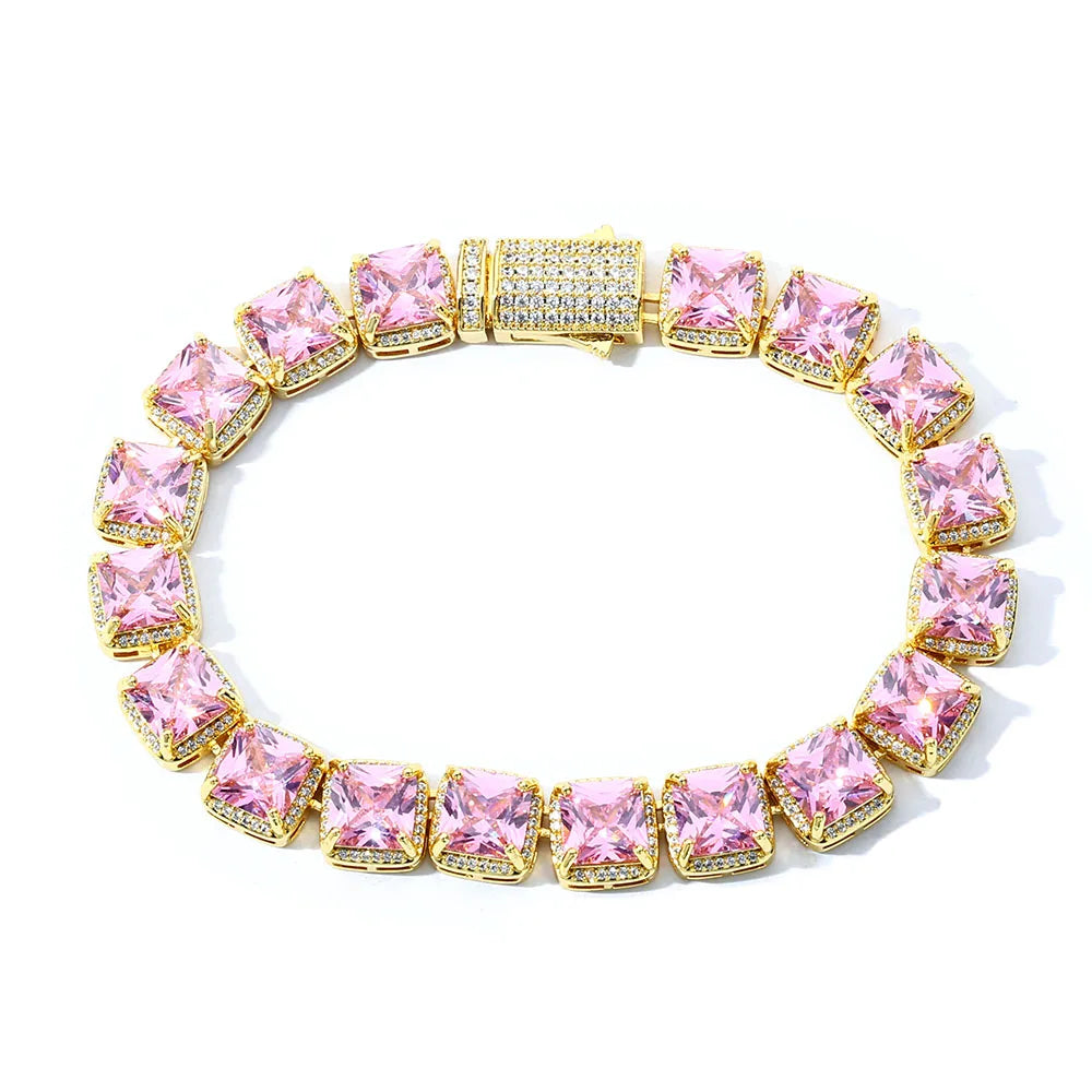 Tennis Chain Necklace Iced Out Pink Princess Cut