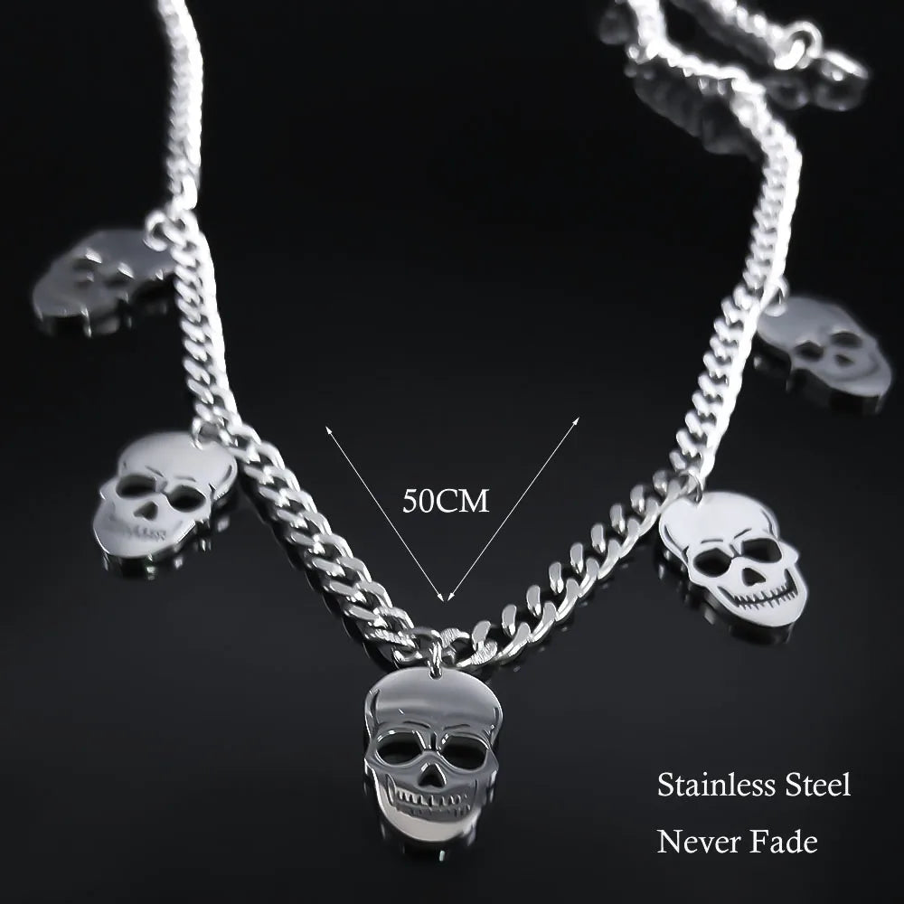 Skull Tassel Pendant Necklace — Stainless